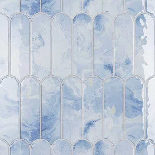 VaryPaper Fliesenaufkleber Marmor Hellblau Klebefliesen Küche 30.5cmx30.5cm 10 Stück Badezimmer Fliesen überkleben Wandfliesen Selbstklebend Küche Klebefolie Fliesenoptik Folie Küchenrückwand Toilette