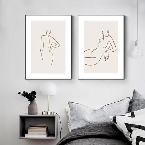 AWKFHF Sexy Strichzeichnung Frauenkörper Abstraktes Malerei Bilder,Leinwandbild Poster Kein Rahmen Kunstdruck Wohnzimmer Deko Schlafzimmer Bilder Wanddekoration (2X30X40CM,ohne Rahmen)