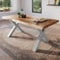 trelevo Esszimmertisch 180x90 cm, Akazienholz massiv, Tischplatte naturfarben, echte Baumkante, X-Gestell Silber, Baumkantentisch