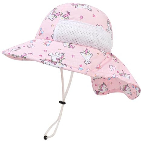 Kinder Sonnenhut Baby Sommermütze Fischerhut mit Nackenschutz UPF50 Einhörner Kleinkind Sun Hat für Mädchen Jungen 2-5 Jahre