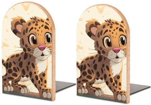 Serre-livres en bois avec base en métal - Joli serre-livres en forme de bébé Jaguar pour étagères - Économie d'espace