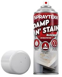 SPRAYTEKK Damp & Stain Block Primer Spray | 500ml | Matt White | Anti-Mould, Smoke & Stain Coverage | Interior Use on Plaster, Cement, Stone, Wood & Brick (Matt White, 500 g (Pack of 2))