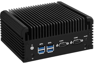 SJRC Fanless Mini PC Core i5 5200U, Micro Firewall Appliance 2X 2.5GbE LAN, 8GB RAM 128GB SSD, 2X RS232 COM Industrial Computer Dual 4K Display, VGA, WiFi/BT, SIM Slot, Win 11 Pro