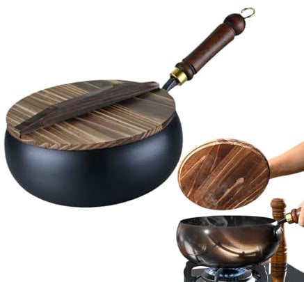 Cast Iron Pan - 28cm/11.02 Inches Cast Iron Cooking Wok | Non-Stick Induction Cooktop Heat-Resistant Frying Pan | Chinese Handmade Big Belly Cooking Wok for Kitchen (with Lid)