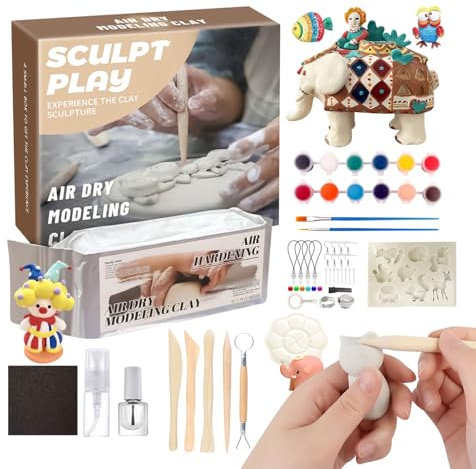 Argile Autodurcissante, 12 Couleurs Peinture Souple Modelage Sans Cuisson, Pâte à Modeler pour Intérieur Extérieur, Famille, École, Peinture, Adolescents et