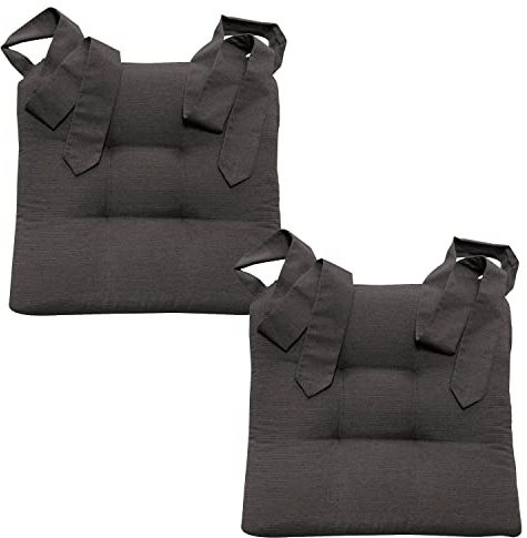 MAGMA 2er-Set Sitzkissen Stuhlkissen Polsterauflage Auflage ca. 42x46x7cm mit Breiten Schleifenbändern (Anthrazit)
