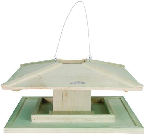Esschert Design Vogelhaus, Vogelfutterhaus mit Dach aus Holz, komplett offen, im japanischen Stil, zum Aufhängen, ca. 39 cm x 39 cm x 21 cm
