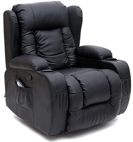 More4Homes - CAESAR 10-in-1 Manual Recliner Armchair - Sofa Chair for Living Room & Bedroom - Massage Sofa with Remote Control & Latch Recliner Mechanism - Bonded Leather, Black