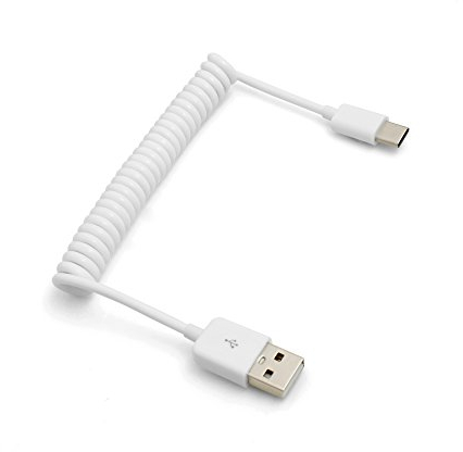 System-S Câble USB type C 3.1 vers USB 2.0 - Câble spiralé - Câble de données - Câble de charge - Câble adaptateur - 50 cm - 100 cm - Blanc