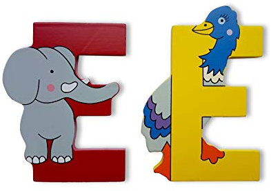 Vinsani® Wooden Jungle Animal Alphabet Letters Personalised Bedroom Wall Door Name (E)
