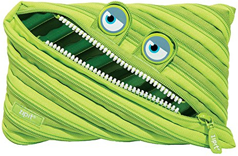 ZIPIT Wildlings Federmäppchen für Jungen | Extra Großes Mäppchen für die Schule | Monster Etui für Kinder | Federmappe Grün