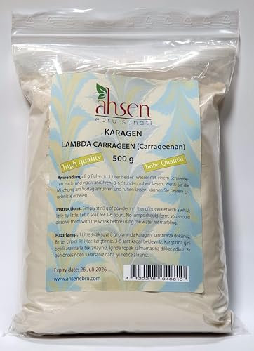 Ahsen Ebru 500 g Lambda Carrageenan für Marmoriergrundwasser, Marmoriergrundwasser-Additiv, Unkraut- und Moosbekämpfungsmittel, Pulver