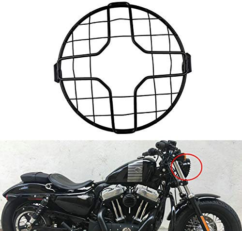 TUINCYN Moto 7 pollici griglia faro nero retrò moto laterale montaggio testa lampada coperchio maschera protettiva Mesk 175mm per moto cruiser Chopper Bobber (confezione da 1)