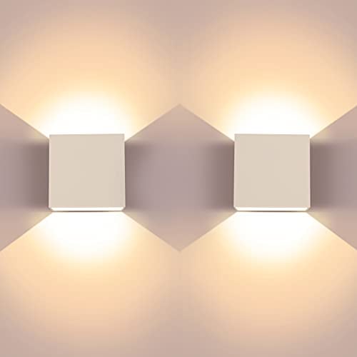 2 Stück LED Wandleuchte Innen, 6W Weiß Wandlampen, Moderne Aluminium Wandleuchten, Wandlampe Oben und Unten, Geeignet für Wohnzimmer Schlafzimmer Flur Treppenhaus Esszimmer Küche, 10×9.7×5cm