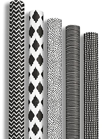 Clairefontaine 211416AMZC - Un Carton De 12 Rouleaux Papier Cadeau - Papier Alliance 60g - Dimensions : 2x0,70m - Motif - Géométrique Noir Et Blanc - Emballage Cadeau