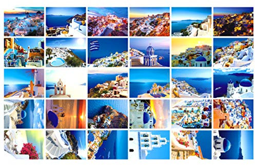 Reise-Postkarten, Set mit 30 Postkarten, verschiedene Motive aus der ganzen Welt, verschiedene Postkarten, 10,2 x 15,2 cm, Santorini