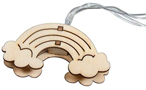 Rayher 69235159 LED-Lichterkette m. Holz-Regenbögen, lichtgelb, 175 cm, 10 LED's, Batterie m.Timerfunktion, natur, Normal