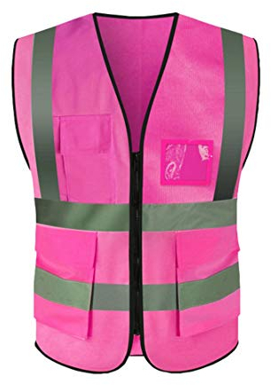 JZK Rosa Sicherheitsweste mit Taschen und Reißverschluss, hohe Sichtbarkeit Sichere Weste Warnweste reflektierende Jacke für Frauen Erwachsene, hi viz Jacke