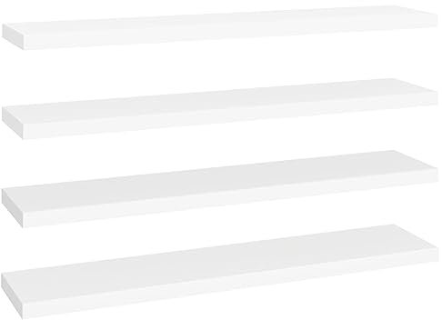 vidaXL 4X Wandregal Schwebend Hängeregal Wandboard Bücherregal Regalbrett Schweberegal CD DVD Regal Wand Dekoregal Weiß 120x23,5x3,8cm MDF