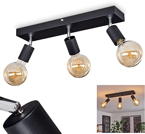 HOFSTEIN Deckenleuchte Tulla, verstellbare Deckenlampe aus Metall in Schwarz, moderne Leuchte im Industrial/Retro/Vintage-Design, 3 x E27, Wohnzimmer, Esszimmer, Schlafzimmer, Küche