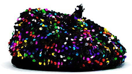 Bling Barett Hüte für Frauen Pailletten Paris Künstler Mütze Modische Damen Glitzer Glänzend French Style Beanie Barett, Dunkelgrün 01, Einheitsgröße