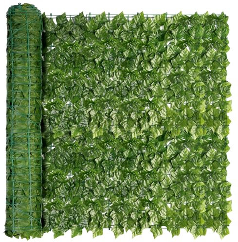 REOVE Artificial Ivy Privacy Fence Screen, Artificial Hedge Fence Green Leaf Ivy Screen Plant Wall Fake Grass Decorative Backdrop for Privacy Protection Home Balcony Garden