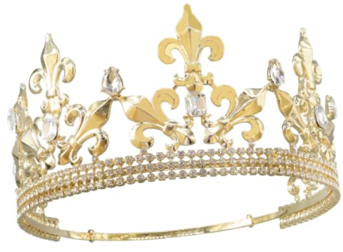 Royal King Krone Herren Metall Prinz Kronen Tiaras Full Round für Weihnachten/Hochzeit/Ball/Festzug/Geburtstagsfeier/Fotografie (Gold)