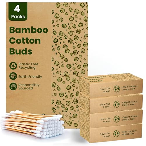 400 Bambus-Wattestäbchen | 100 % umweltfreundlich biologisch abbaubar | 4 x 100 Ohrpolster Baumwolle … (400 Stück)