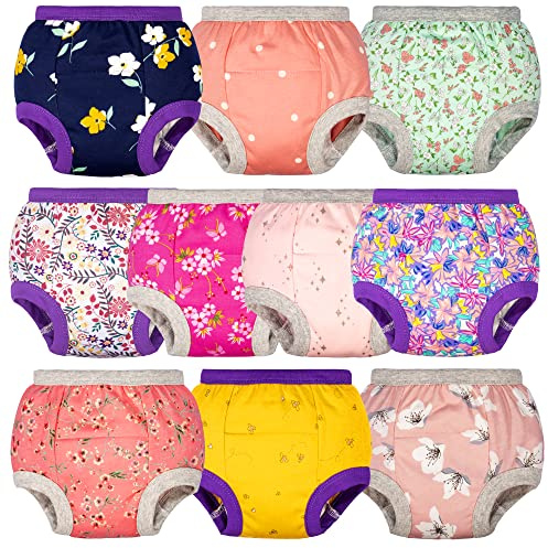 BIG ELEPHANT Töpfchen-Unterwäsche Baby & Kinder, 100% Baumwolle, Mehrpack | 6er/10er-Pack, Mehrlagen-Kern für kleine Pipi-Unfälle, niedliche Blumenmuster, für Jungen & Mädchen