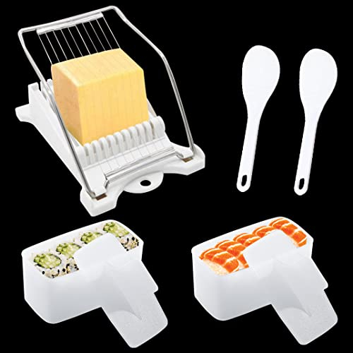DIYBravo 5 Pcs Luncheon Meat Spam Slicer Musubi Maker Press Egg Cheese Slicer Non Stick Rice Sushi Making Kit Soft Food and Ham Cutter Onigiri Mold with 2pcs Small Rice Paddle (5 Pcs)