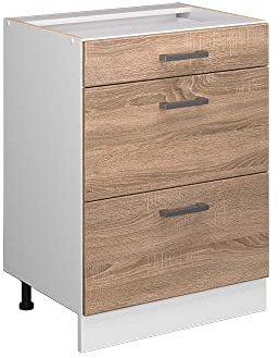 Vicco Mueble bajo de Cocina R-Line, Sonoma/Blanco, 60 cm con cajones, sin encimera