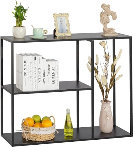 HDANI Konsolentisch, Beistelltisch, moderner Sofatisch,Schmaler Konsolentisch mit 3 Ablagen aus Metall, Wohnzimmer, Flur,100×30×80cm,Schwarz