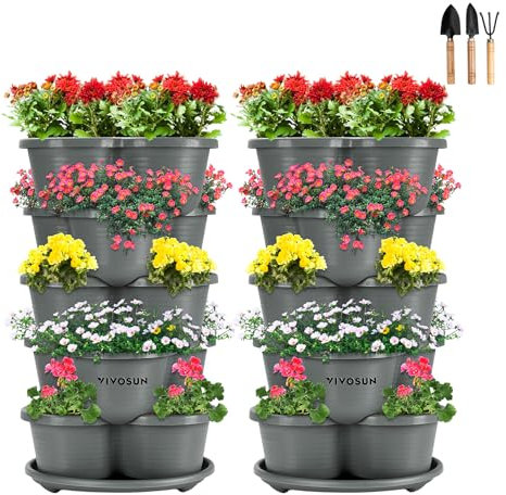 VIVOSUN Maceta apilable vertical de 5 niveles para fresas, flores, hierbas, verduras, paquete de 2