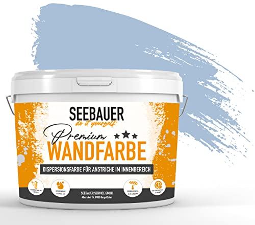 SEEBAUER diy Wandfarbe Blau 300ML für Innen (No. 845 Pale Heaven) Edelmatte blaue Innenfarbe - Blautöne sehr hohe Deckkraft - Matt, Abwaschbar und Tropffrei