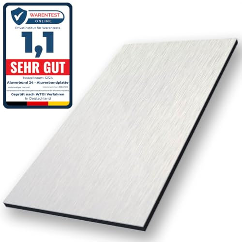 Aluverbund 24 Aluverbundplatte, Aluminium Platte, 3mm dick, Silber-Gebürstet/001, 20x30cm