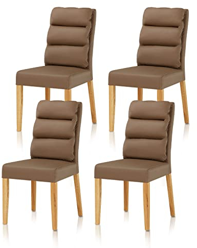 smart 4er Set Esszimmerstühle Bezug aus Leder Hellbraun | Stuhlbeine aus Massivholz Eiche geölt - Küchenstuhl, Wohnzimmerstuhl, Polsterstuhl mit Schaumstoffpolsterung