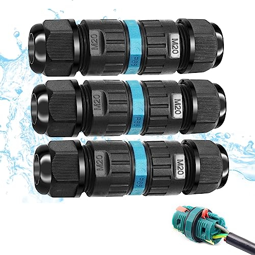 3 Stück Kabelverbinder Wasserdicht IP68, 3-Polig Erdkabel Verbinder Abzweigdose für Ø5-12 mm Kabeldurchmesser, Verbindsmuffen Kabelmuffe Verteilerdose Verbindungsbox für Außen Garten Outdoor
