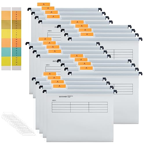 Hiziwimi 20PC White PP Filing Cabinet A4 Suspension Files Hanging Files Folders with Tabs and Inserts, Filing Cabinet Haning File for Office School Desktop File Storage, File Classification (White)