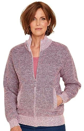 Amber Ladies Knitted Fleece Lined Zip Cardigan with Faux Fur Inner, Long Sleeve Outerwear (Sizes 10–26) Pink 12-14