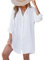 CUPSHE Damen Blusenkleid V Ausschnitt Knopfleiste 3/4 Arm Lockeres Sommerkleid Freizeitkleider Bikini Cover Up Hemdblusen Shirt Mini Dress Weiß M