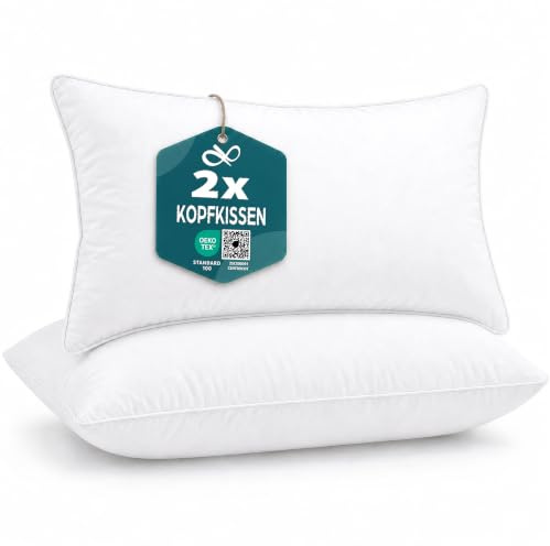 Flowen Kissen für Bett 40x80 cm Kopfkissen 2er Set Innenkissen Hypoallergene Anti-Milben Weiche Kissenfüllung mit Kissenbezug Mikrofaser Abnehmbarem und Waschbaren Schlafkissen für Haus/Hotel