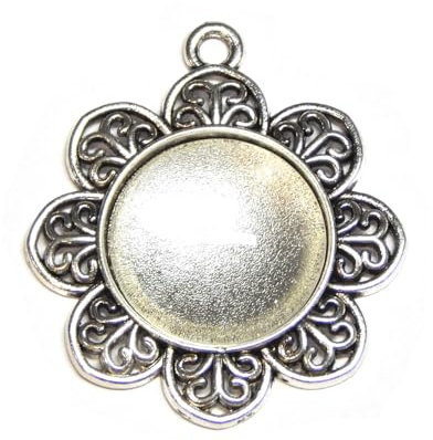 Perlin 12 Teile Charm Leere Lünette Tablett Medaillons Metall Anhänger Fassungen Schmuck Runde 20mm Klar Glas Cabochon Bastelset (Silber Modell-12)
