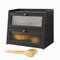 K KELBEL Double Layer Bamboo Bread Bin for Kitchen Counter,Extra Large Capacity Wooden Bread Box with Window 15.74x9.84x13,Black Bread Storage