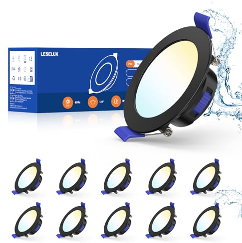 Leselux LED Einbaustrahler 230V Dimmbar, 10x Spots Schwarz Warmweiß Neutralweiß Kaltweiß 3000K/4000K/6500K, IP44 7W Einbauspots Flach 29mm, Deckenspots 68mm für Badezimmer Wohnzimmer, Max. 650LM