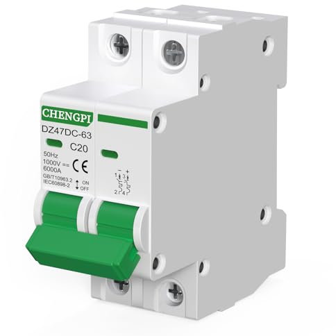 CHENGPI 2P Interruttore Magnetotermico 20A DC 1000V 6kA,Fotovoltaico Mini Interruttore Magnetotermico Differenziale con Protezione da Sovraccarico e Protezione da Cortocircuit