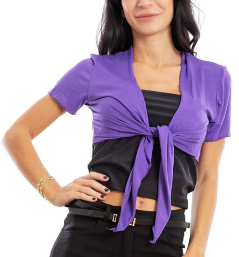 Toocool Coprispalle donna bolero cardigan maniche corte basic nodo allacciato VB-2131 [Taglia unica,viola]