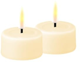 ReWu LED Teelicht 2er Deluxe Homeart, Indoor LED-Teelicht mit realistischer Flamme, warmweißes Licht - Creme Teelicht
