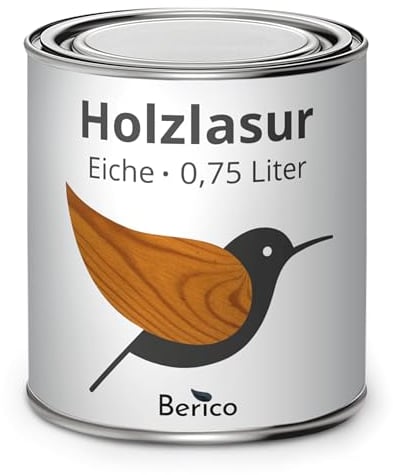 Berico Holzlasur - Eiche - 0,75 Liter Lasur - Hell - Wetterfeste Holzschutzlasur für Innen und Außen - Holzschutz, Wetterschutz und UV-Schutz