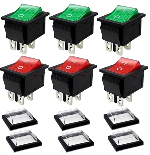 ZHIQIN 6 Stück Wippschalter Wippschalter Beleuchtet AC 250V 16A 125V 20A Geräteschalter mit Wasserdichte Abdeckung für Verschiedene Arten Von Elektrischen 4 Endpunkte
