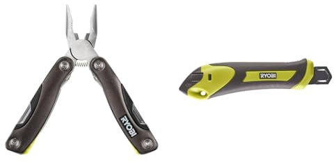 RYOBI RMT14 14-in-1 Compact Multi-Tool, Black & RSK18 Snap-Off Knife, Black